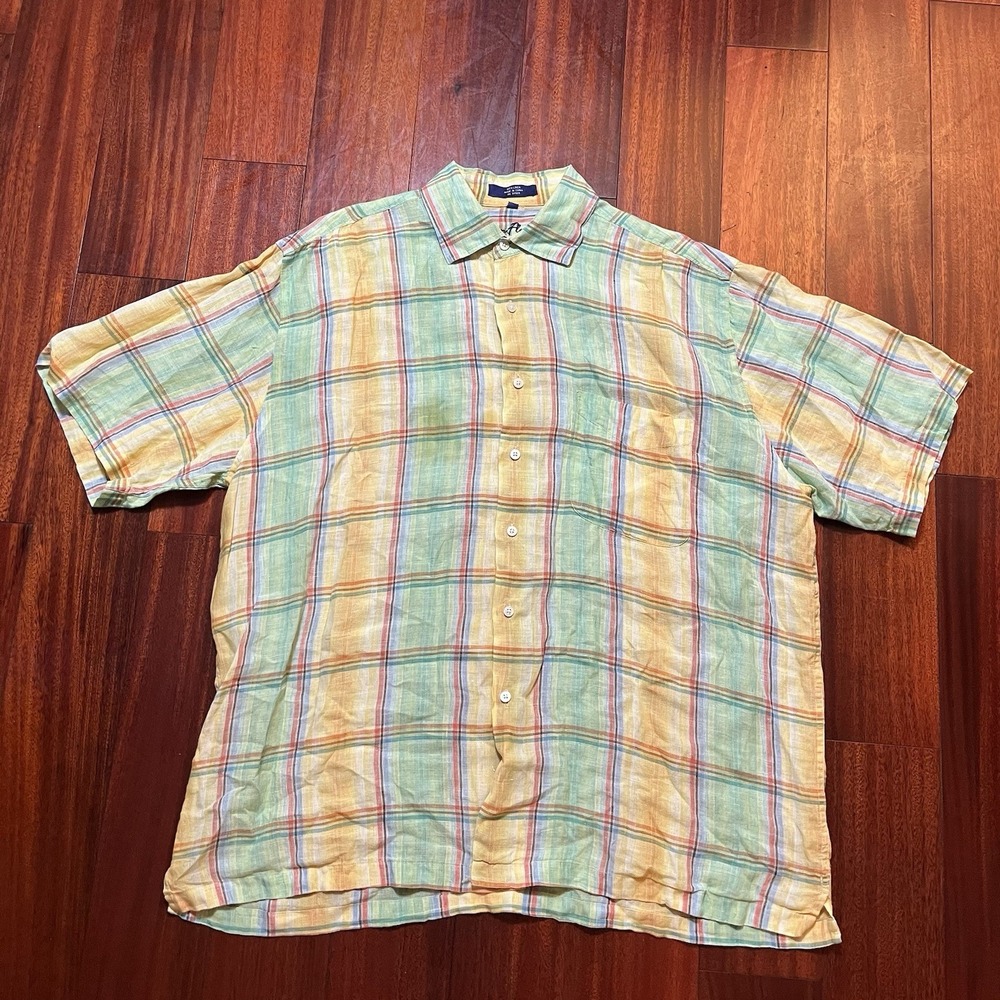 Vintage Alan Flusser Shirt Mens XL Multicolor Plaid Button Up Short slv Y2K 90s